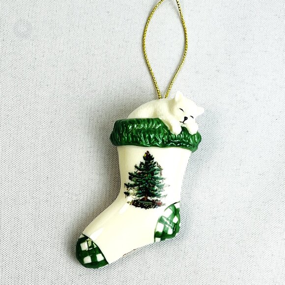 Spode Christmas Tree Ornament Kitten in a Stocking Holiday Sleeping Cat - Picture 2 of 6